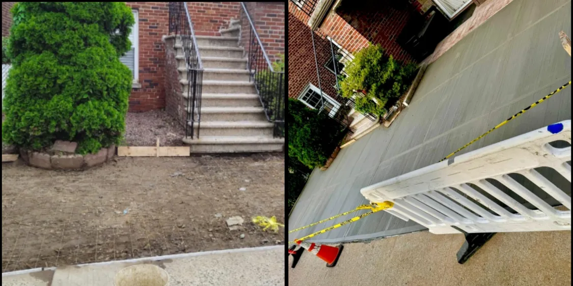 demonstration of before and after work for concrete sidewalk installation Bronx, ny