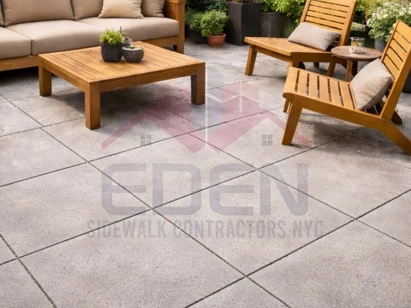 demonstration of a broken sidewalk after repaired